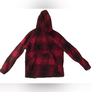 Lazer Red & Black Buffalo Plaid Fleece Drawstring Hoodie W Kangaroo Pocket Small
